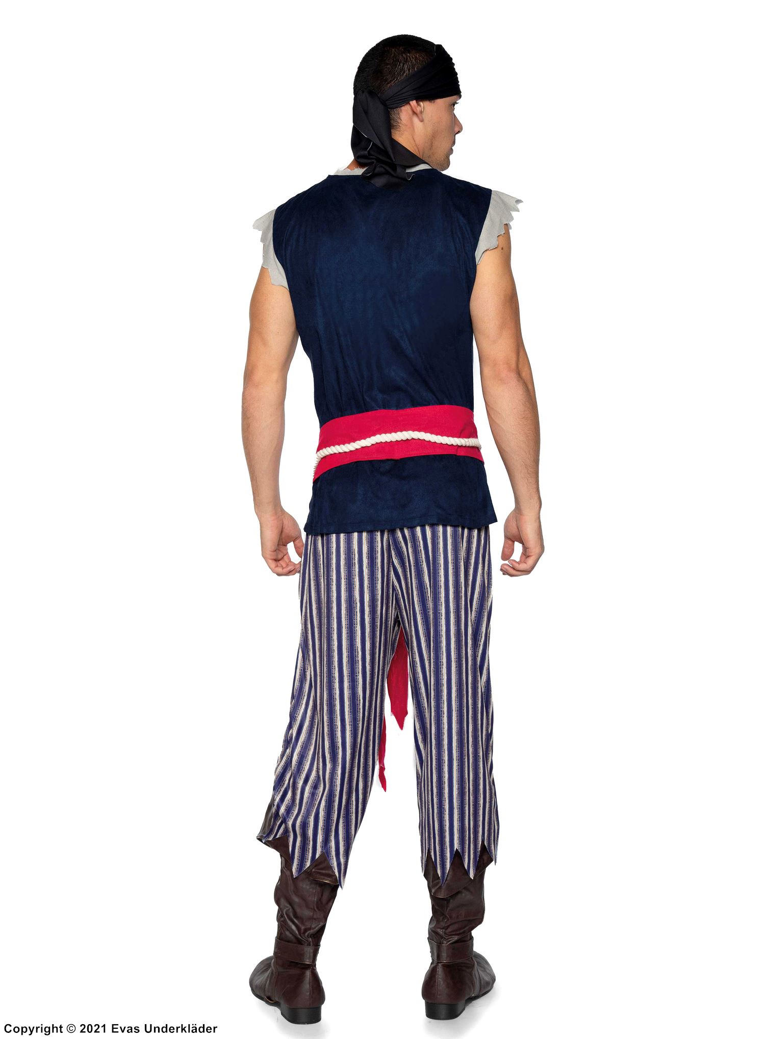 Pirate, costume top and pants, lacing, skull, tatters, vertical stripes